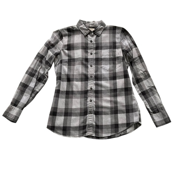 J. Crew Tops - J. Crew Womens Buffalo Check Button Up Shirt XS Gray Plaid Cabin Core Grunge